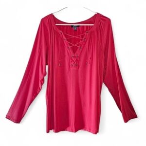 Chaps Denim Coral Criss-Cross Top Sz 1x